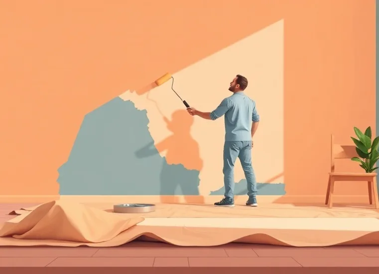 Peintre appliquant la peinture au rouleau sur un mur de salon